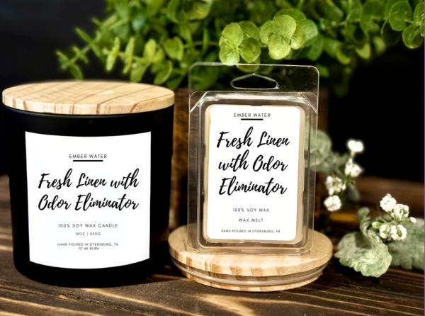 Fresh Linen with Odor Eliminator 16 oz 100% Soy Candle  - Image 2
