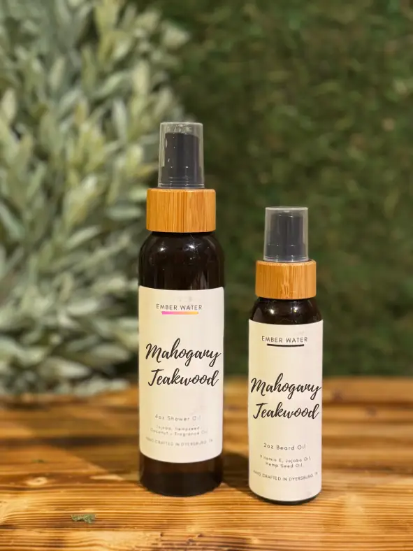Mahogany Teakwood Shower + Beard Oil